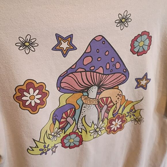 Bowery Supply Co. Mens M Mushroom Graphic Cream Crewneck Sweatshirt Fungi - Picture 4 of 9